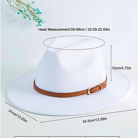 Fedora White Hat Unisex Classy Chic Men Women Buckle Strap - Picture 10 of 14